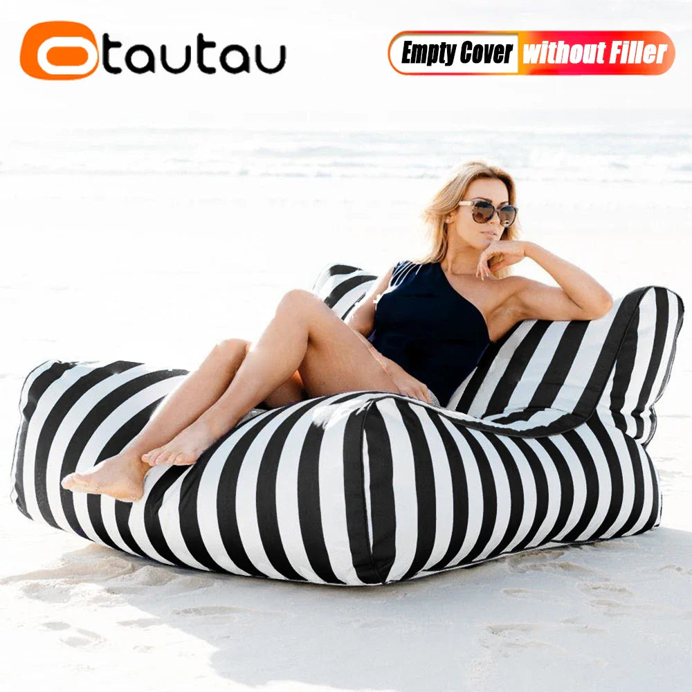 OTAUTAU Outdoor Striped Bean Bag Pouf Cover – No Filler Floating Sofa Bed for Pool, Beach & Garden Lounge