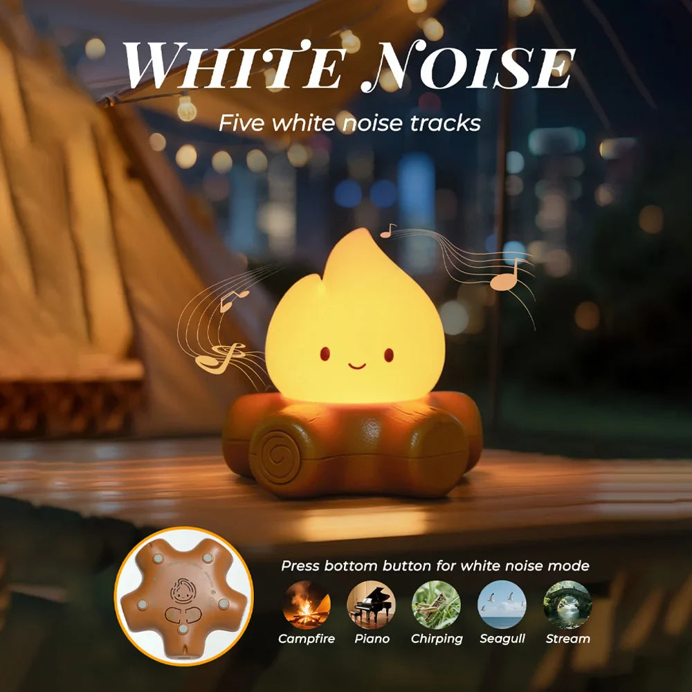 Campfire LED Night Light with White Noise – Creative Room Desk Lamp for Kids Gift