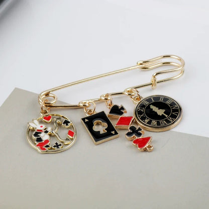 Alice in Wonderland Brooch - Cute Enamel Rabbit, Clock and Poker Shape Pins for Bags, Hats and Clothing