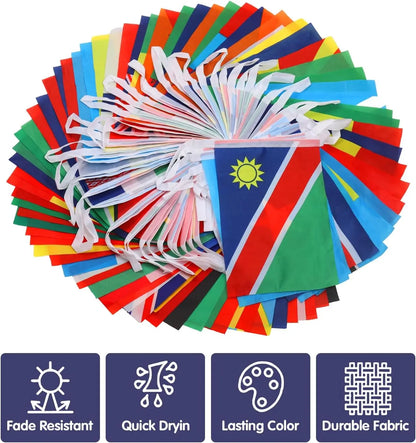 World Flags String Banner – 100 Countries International Hanging Pennant for Sports, School & Club Decoration