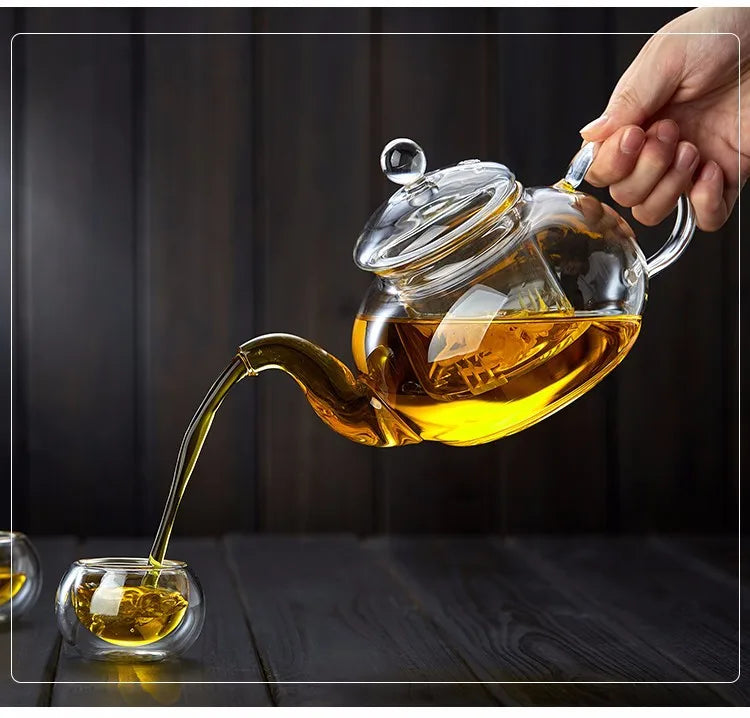 400ml/1000ml Heat-Resistant Glass Teapot – Kung Fu Teaware Set with Tea Strainer for Puer, Oolong, Barley