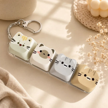 Cute Cat Relax Keycap Fidget Toy - Kawaii 4-Key Keyboard Keychain & Bag Charm Gift