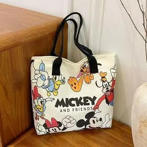Disney Mickey Mouse & Minnie Canvas Shoulder Bag – Large Capacity Casual Tote Handbag for Women & Students, Versatile School & Daily Use Bag