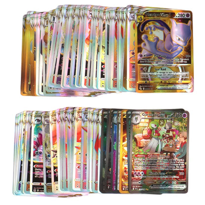 60-100Pcs English Pokemon Cards – Holographic EX, Vstar, Vmax, GX, Charizard, Mewtwo & Evolution Combos