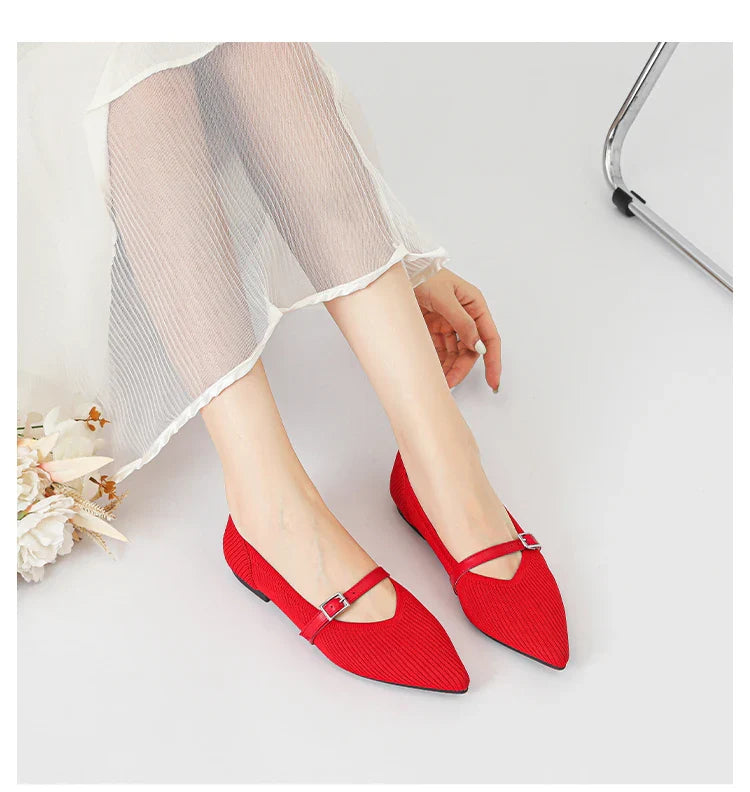 2024 Women's Flat Shoes – Pointed Toe Soft Knitted Sole, Breathable & Comfortable Spring and Autumn New Model