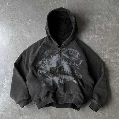 Unisex Gothic Punk Hooded Cardigan – British Harajuku Star Patch Embroidery Oversized Bat Sleeve Jacket
