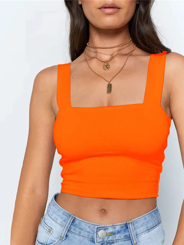 Square Neck Sleeveless Crop Top – Women’s Summer Casual Off Shoulder Cami T-Shirt, Sexy Backless Slim Fit Tank Top (Black & White)