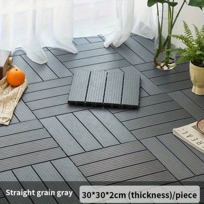Wood Plastic Flooring Tiles - 10-Piece Waterproof Splicing Kit for Balconies & Outdoor Spaces