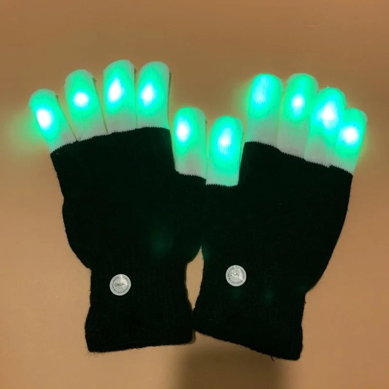 1 Pair LED Flashing Magic Gloves - Colorful Glowing Finger Gloves for Winter Festivals