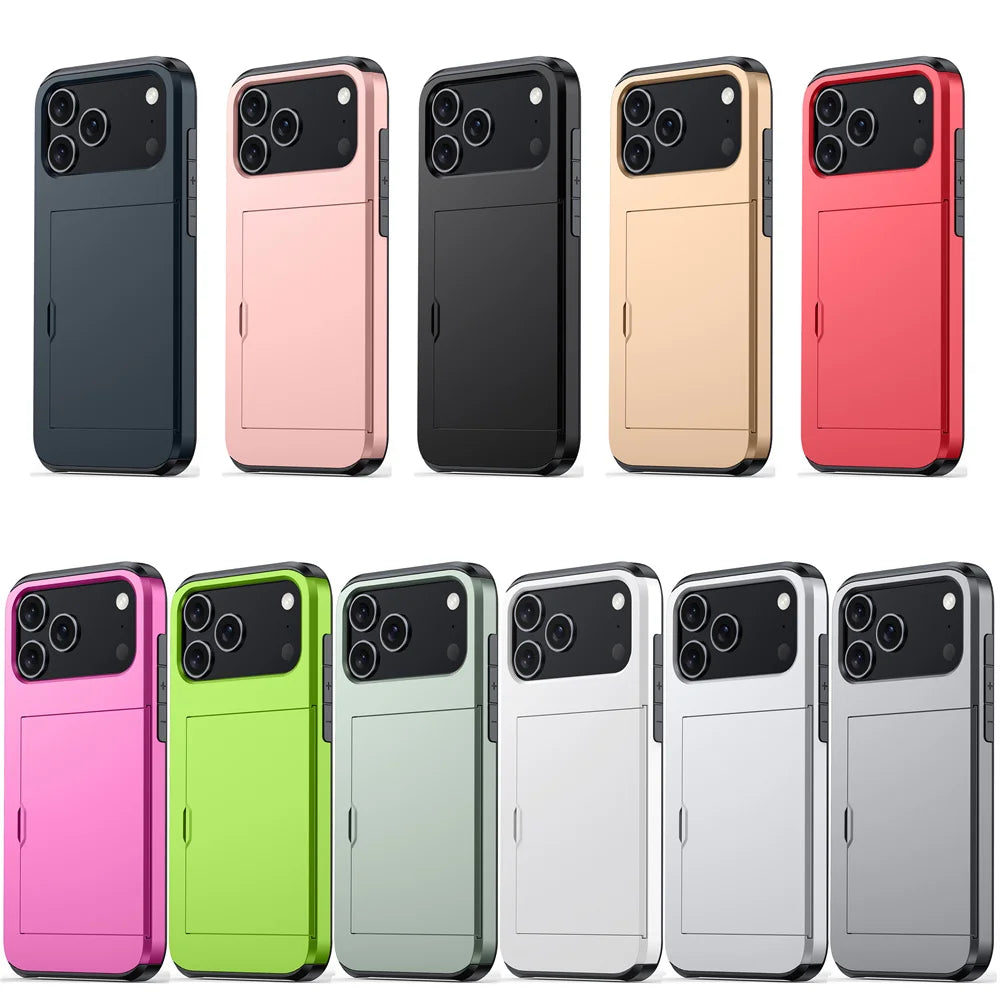 iPhone Case with Wallet & Card Holder — Shockproof Protective Cover for iPhone 17, 16, 15, 14, 13, 12, 11 Pro Max & Mini Models