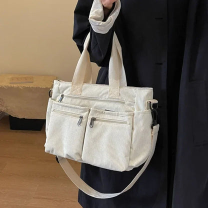Corduroy Messenger Bag - Large Capacity Multi-Layer Shoulder Tote for Commuting & Camping