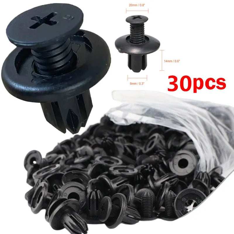 5/100pcs 8mm Plastic Rivets – Black Car Bumper & Fender Fastener Clips for Toyota, Kia, Nissan, Yamaha