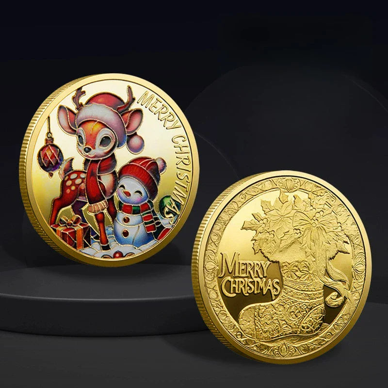 Christmas Commemorative Coin – Santa Claus Carriage & Boots Lucky Holiday Collectible Badge