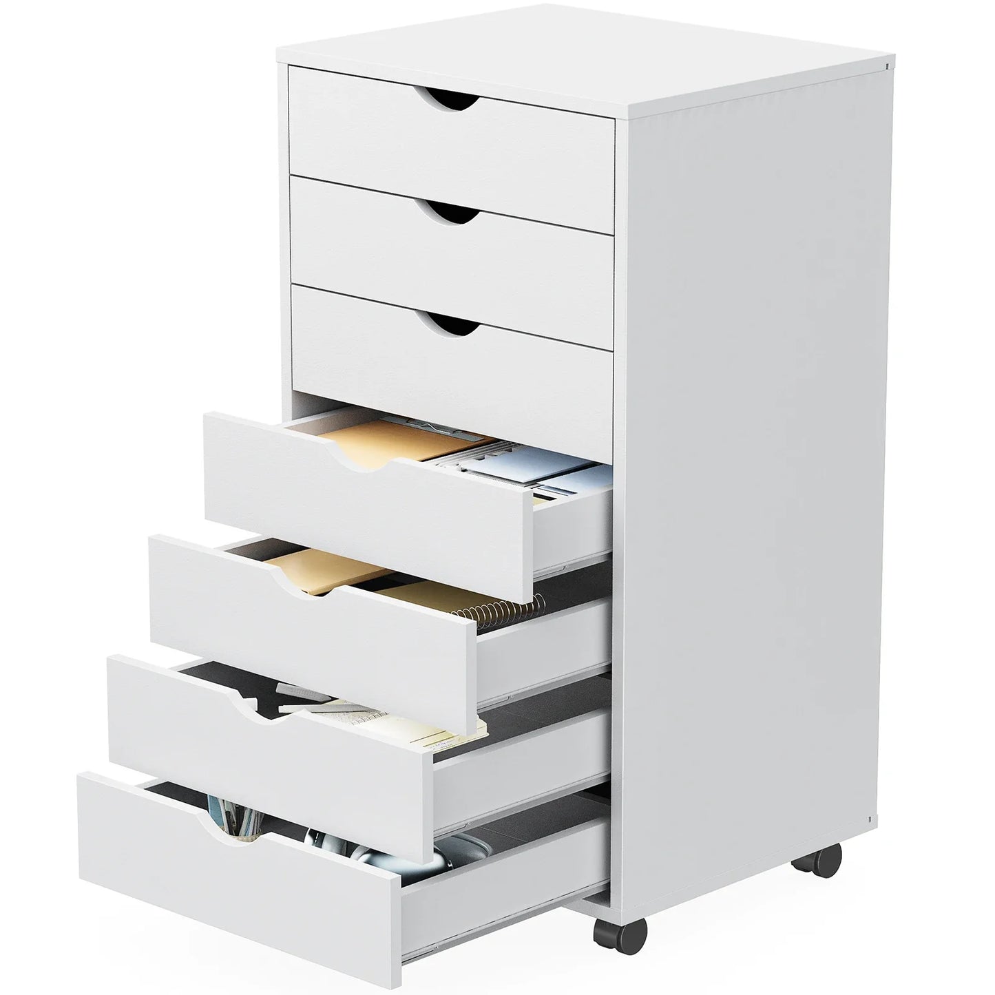 7-Drawer Wooden Chest – Mobile Storage Cabinet with Wheels, Nightstand & Office Organizer for Living Room
