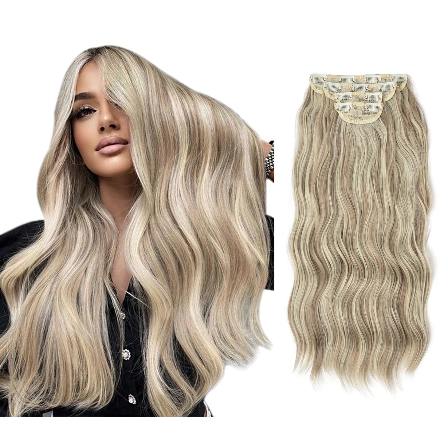 SARLA Synthetic Long Wavy Clip-In Hair Extensions 22" Thick Hairpiece for Women – Brown, Blonde, Black