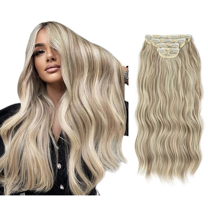 SARLA Synthetic Long Wavy Clip-In Hair Extensions 22" Thick Hairpiece for Women – Brown, Blonde, Black