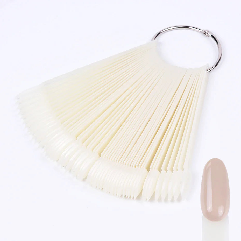 50pcs Oval Fan Style False Nail Display Tips - Clear Nature Color Chart for UV Gel Polish Swatch - Manicure Practice Tools