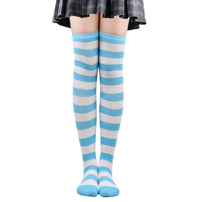 Color Striped Japanese Over-Knee Socks – Fashionable Slim Fit Black & White Stockings for Women