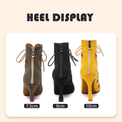 HROYL Women’s Latin Dance Shoes – Lace-Up Hollow Fish Mouth Jazz & Tango High Heels 6-10CM