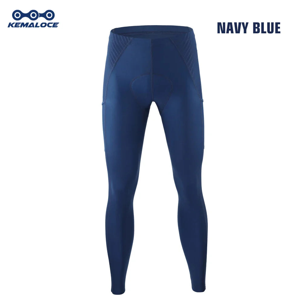 KEMALOCE Men's Cycling Long Pants, Autumn Blue & Grey, Gel Pad, Reflective Bike Bib, Breathable Bicycle Trousers with Rear Pocket