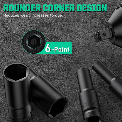 1/2-Inch Drive Impact Socket Set - 10-Piece 6-Point Metric Carbon Steel Sockets with Storage Case