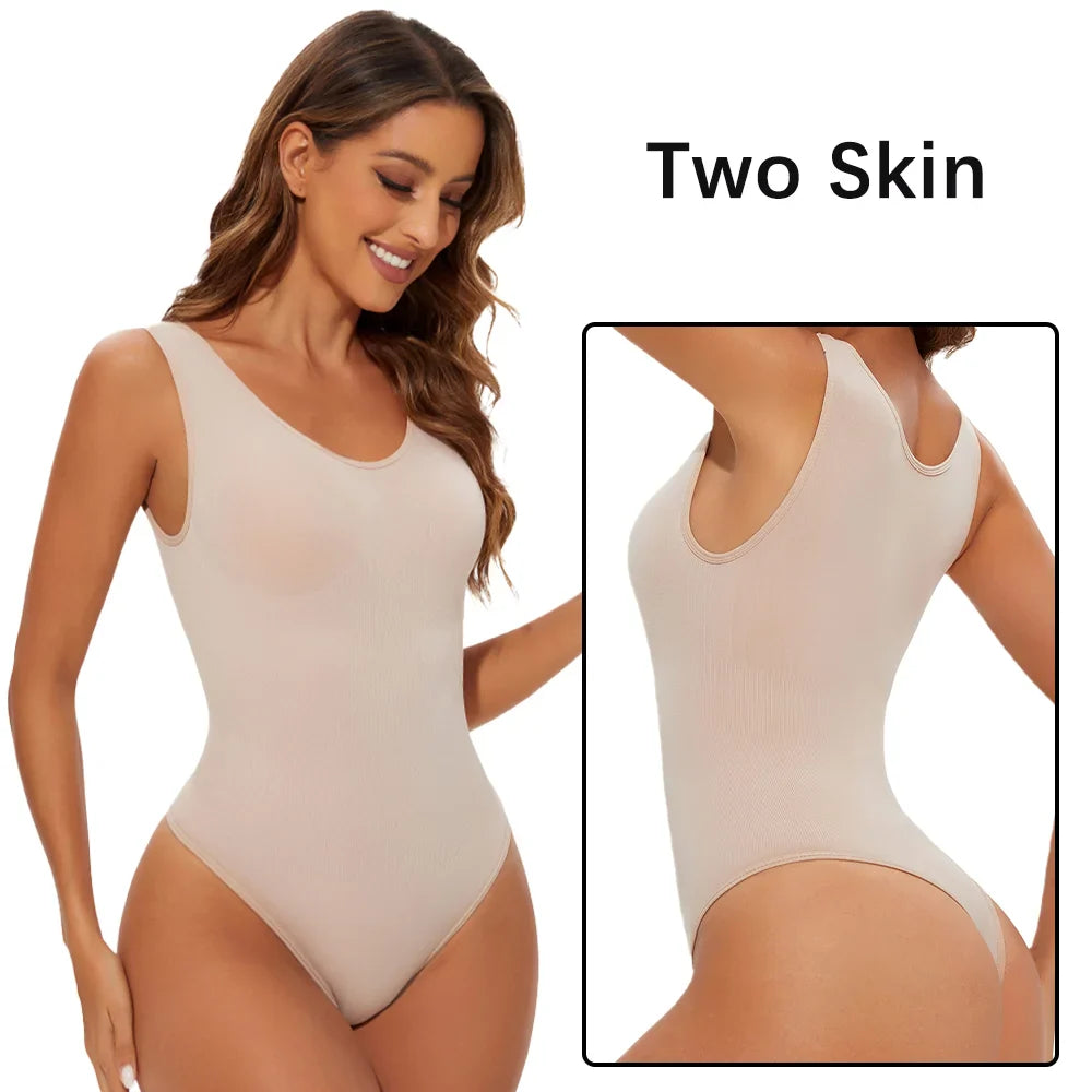 Women’s Seamless Shapewear Bodysuit – Thong Body Shaper with Wide Shoulder Straps for Sculpting & Slimming