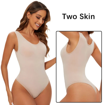 Women’s Seamless Shapewear Bodysuit – Thong Body Shaper with Wide Shoulder Straps for Sculpting & Slimming