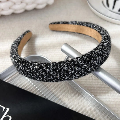 Autumn/Winter Black & White Plaid Headband – Sponge Wide Hair Band, Elegant Hair Hoop for Women & Girls, Fashion Hair Accessories