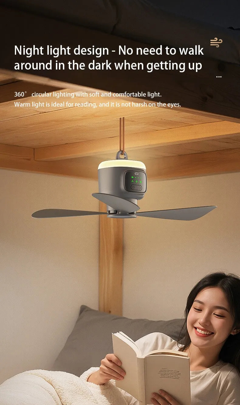 12000mAh Portable Ceiling & Camping Fan – Outdoor Tent Air Circulator and Cooling Ventilator