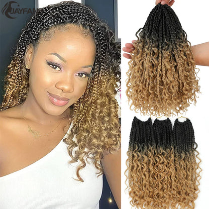Jayfans Crochet Goddess Box Braids With Curly Ends - Bohemian Bob Style Synthetic Braiding Hair 1B 30 Blue Ombre Extensions