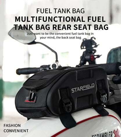 Waterproof Motorcycle Seat Back Bag – Large Capacity Hard Tail Box Luggage for Racing & Riding, Black Fuel Tank Motorbike Storage