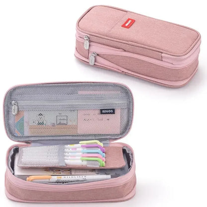 Cute Macaron Canvas Pencil Case - Large Capacity Double-Layer Kawaii School Stationery Pouch for Girls & Kids