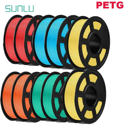 SUNLU 10KG 3D Printer Filament Set – 1.75mm PLA, PETG, PLA+ & Clear, 10 Rolls x 1KG Neatly Wound for 3D Printers & 3D Pens