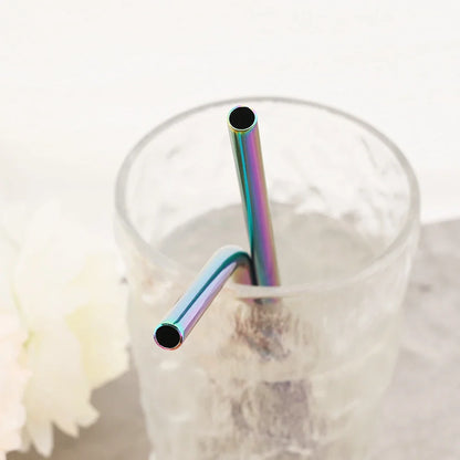Colorful 304 Stainless Steel Reusable Straws Set — Metal Drinking Straws with Cleaning Brush for Cocktails & Glasses