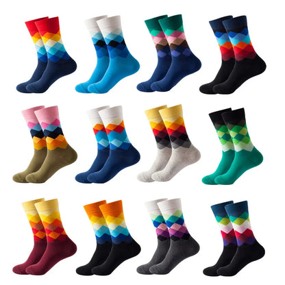 5-Pair Men’s Cotton Sports Socks Pack - Hip Hop Harajuku Pastel Print Long Tube Running Casual Socks