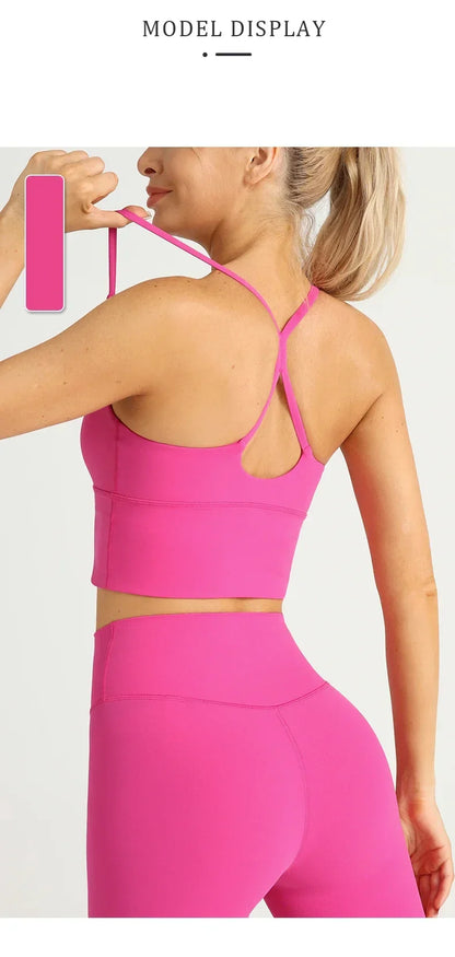 Solid Color Women’s Gym Yoga Sports Bra – Naked Feel, Sexy Cross Back Y-Shape Sling for Fitness, Jogging & Workout