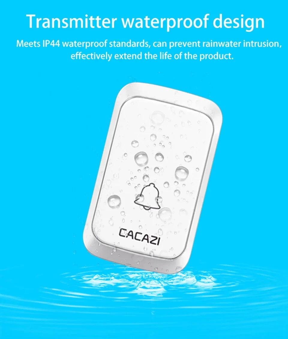 CACAZI A06 DC Battery-Operated Wireless Waterproof Doorbell – 300M Remote, 36 Chimes, Cordless Home Call Bell