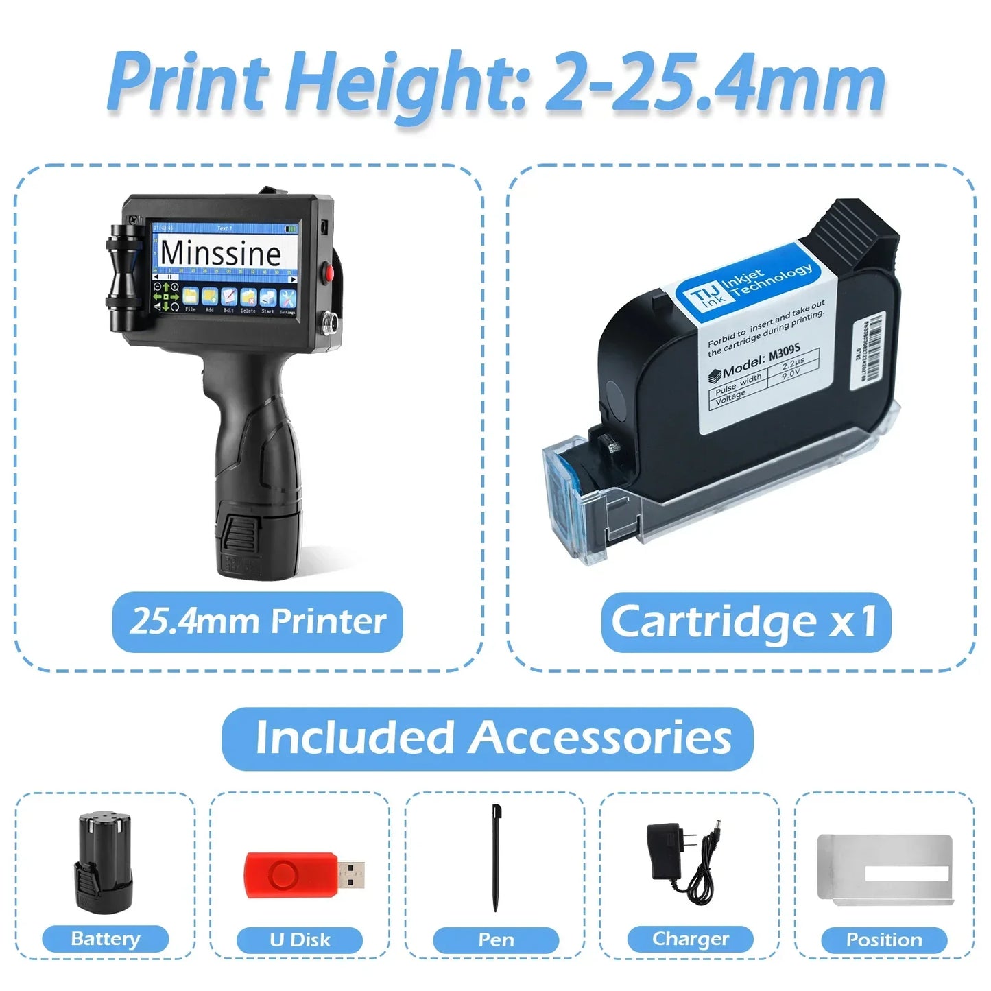 12.7/25.4mm Handheld Inkjet Printer – QR Code, Barcode, Batch, Date, Logo & Expiry Date Coding Machine with 25 Language Support, Portable Marking Tool