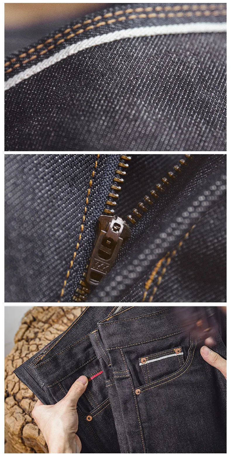 Maden Retro 11.6oz Selvedge Raw Denim Jeans – Tapered Regular Fit with Zipper Fly, High-Quality Men’s Pants
