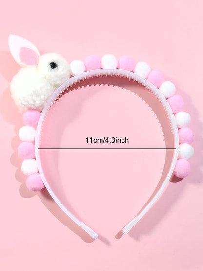 Girls’ Bunny Ear Fur Ball Headband - Cute Winter Hair Accessory for Kids