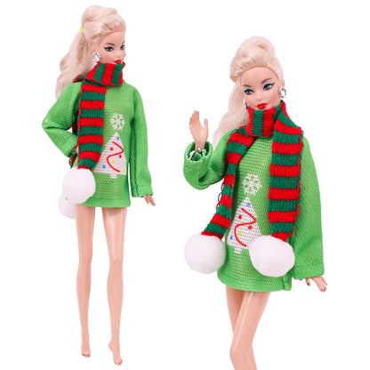 Doll Christmas Sweater & Scarf – 11.8 Inch 1/6 BJD Doll Clothes Accessories for Girls