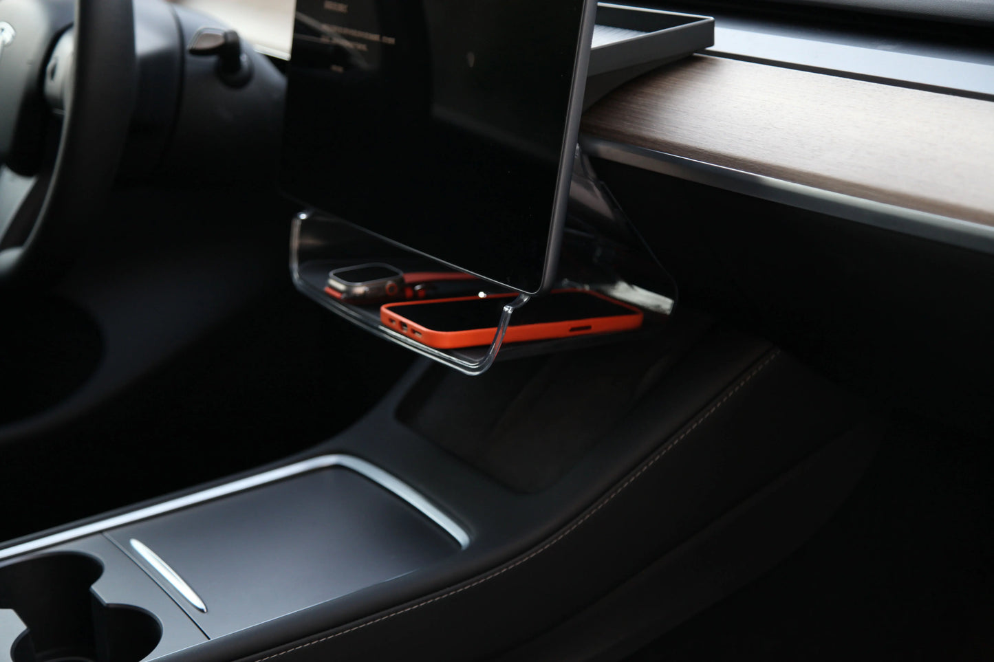 Center Console Organizer for Tesla Model 3 & Model Y Highland – Anti-Slip Under Screen Storage Box with Screen Back Storage