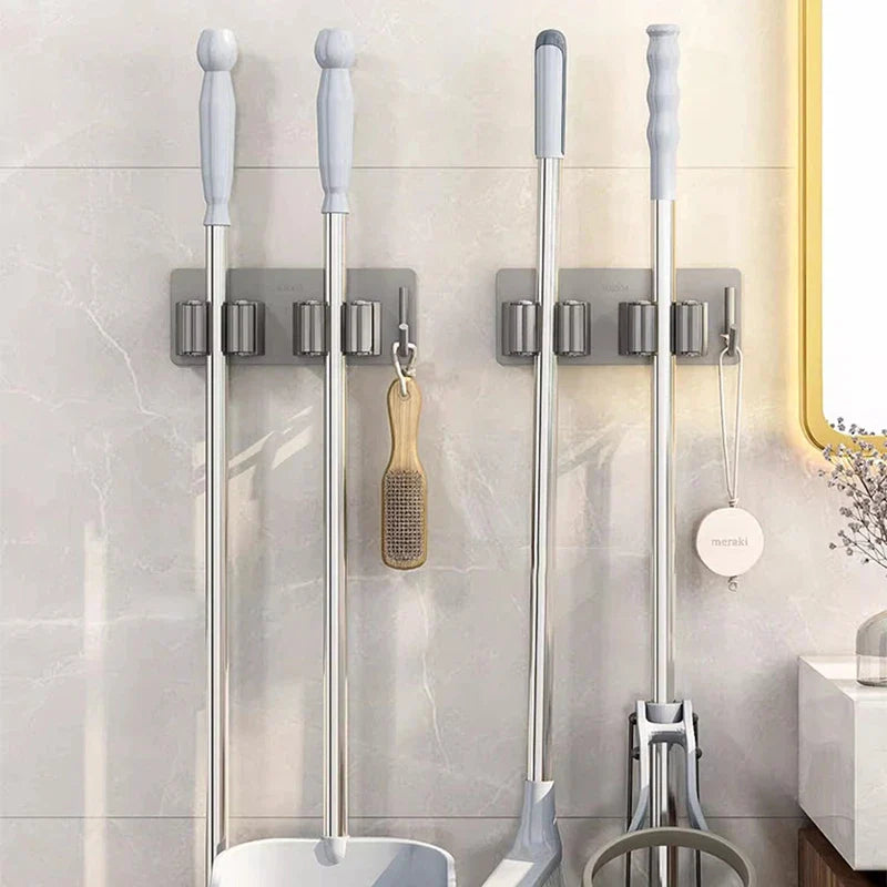 Bathroom Mop Holder — Self-Adhesive Wall-Mounted Broom & Mop Hook, Sweeping Brush Storage Organizer, Kitchen Accessory
