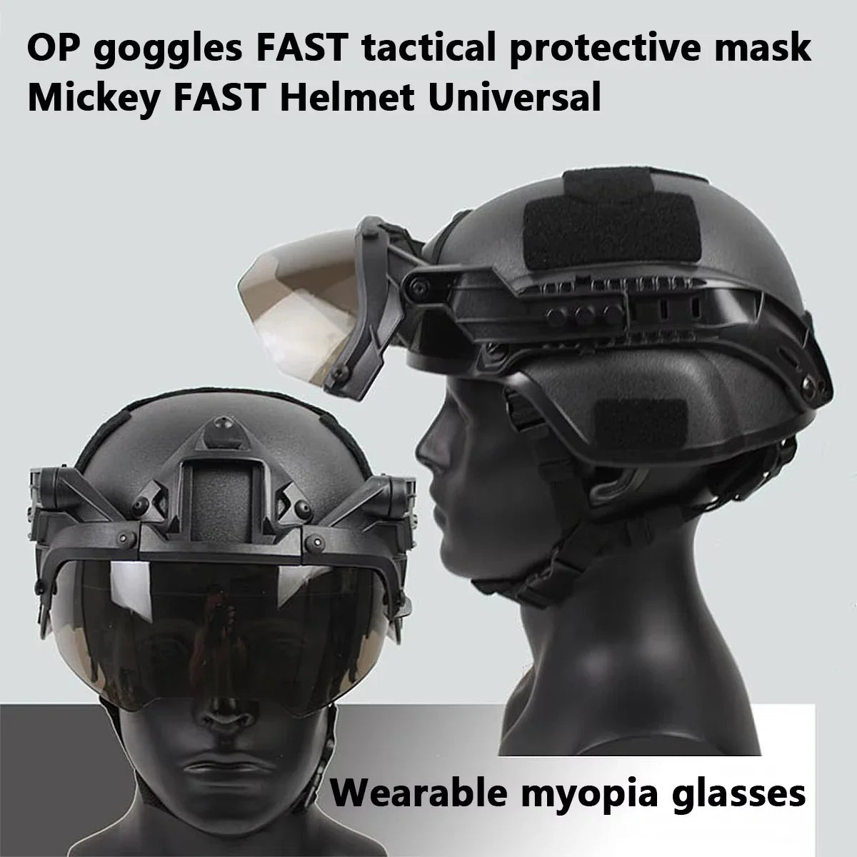 BOOIU Adjustable Tactical Helmet – FAST MICH Helmet with Detachable OP Goggles, Anti-Fog & Anti-Riot CS Protective Gear