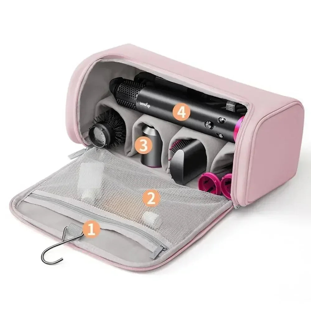 Portable Hair Dryer & Curling Iron Storage Bag – Waterproof, Large Capacity with Hideable Hanging Hook & Non-Slip Pouch