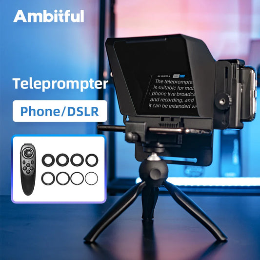 Ambitful Mini Teleprompter – Portable Phone & DSLR Recording Inscriber with Remote Control for Video