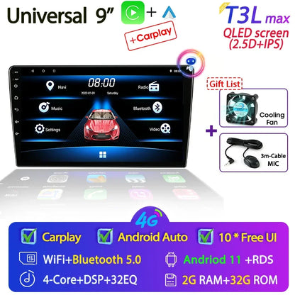 Srnubi 2DIN Car Radio Android 12 – Universal 7"/9" CarPlay Multimedia Player for Nissan, Honda, Toyota, Lada, Volkswagen, Hyundai