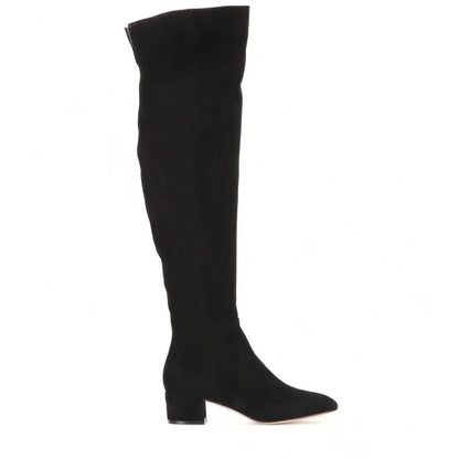 Women’s Over-the-Knee Winter Boots – Round Toe Mid Heel Faux Suede Black Fashion Shoes