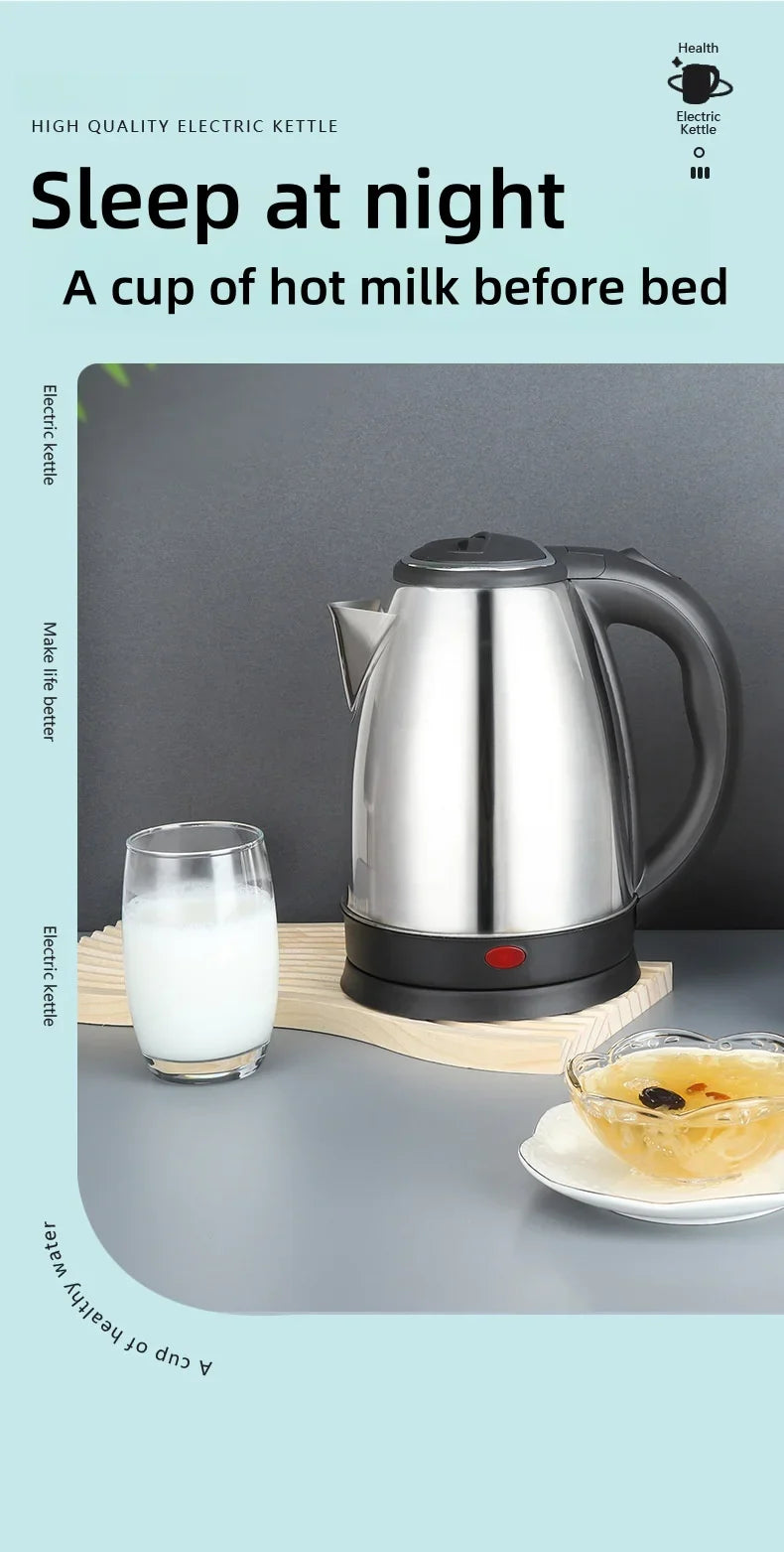 2L Travel Electric Kettle | Stainless Steel Portable Water Boiler for Tea & Coffee