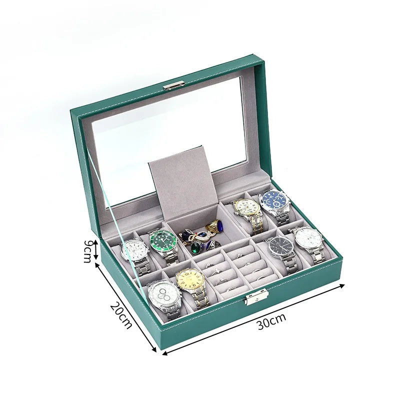 PU Leather Jewelry & Watch Organizer Box — Storage Case for Rings, Earrings, Bracelets, Perfect Gift Casket